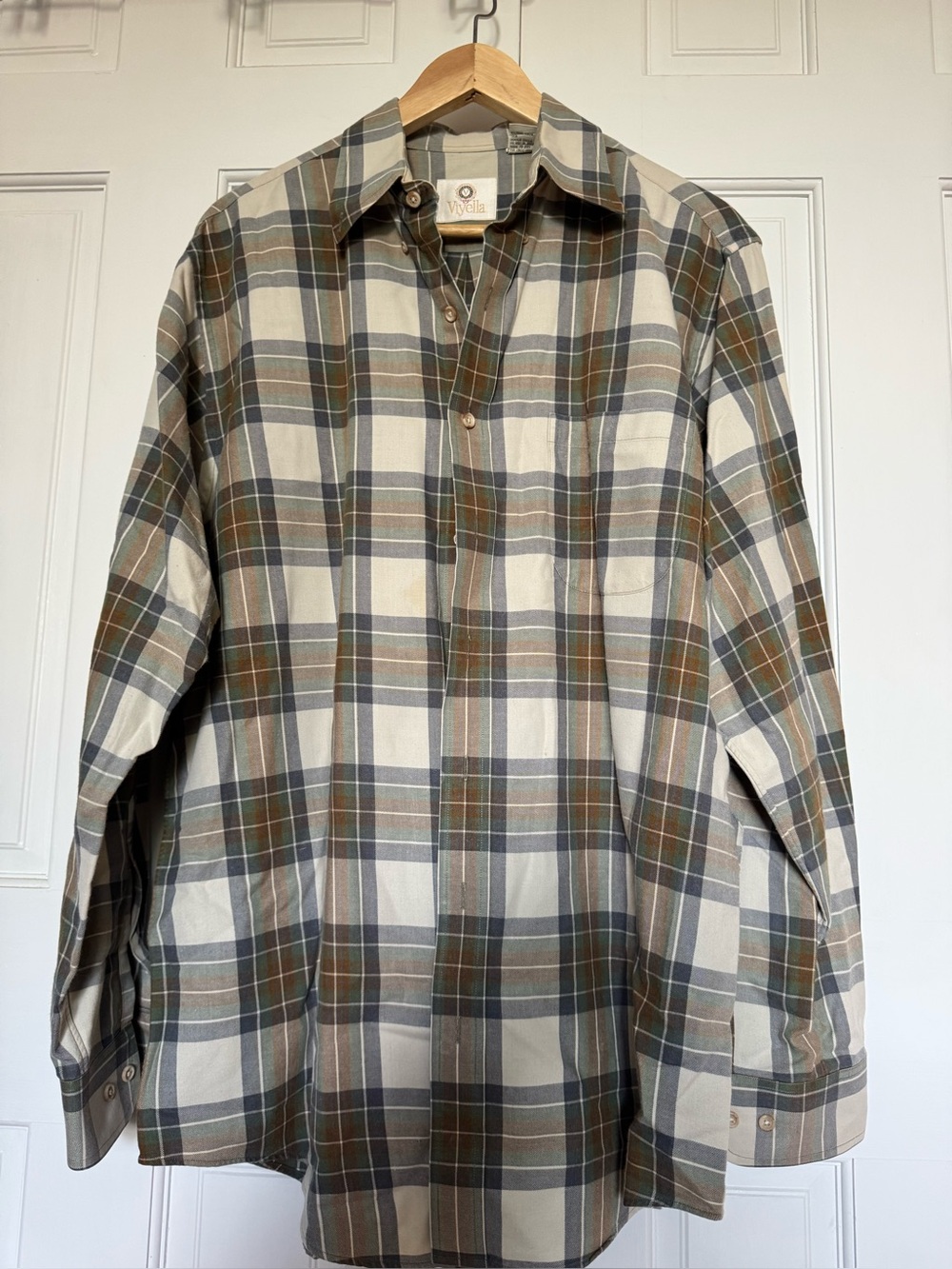 Viyella Plaid Button Up Shirt Cotton Wool Blend Size L